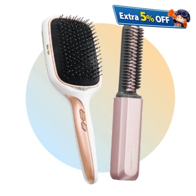 Koizumi Ion Balance Reset Brush & Cordless USB Mini Comb (Pink) Hair & Styling 2-in-1 Set