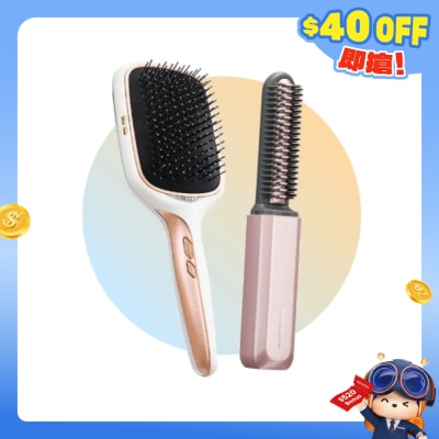 Koizumi - 正负离子美髮梳及无线浏海梳 (粉红色) 美髮x造型 双效套装