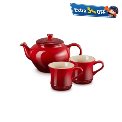 Le Creuset 陶瓷茶壶连茶杯套装 Cerise