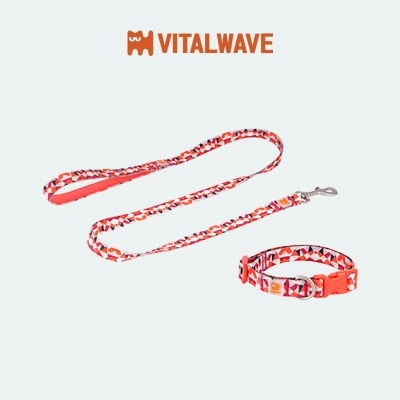 VITAL WAVE Diamond Gleam Collar & Dog Leash Two-Piece Set-RED(S)