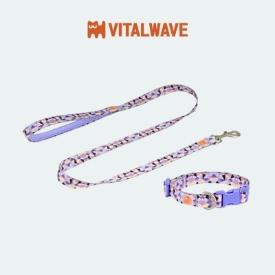 VITAL WAVE Diamond Gleam Collar & Dog Leash Two-Piece Set-PURPLE(L)
