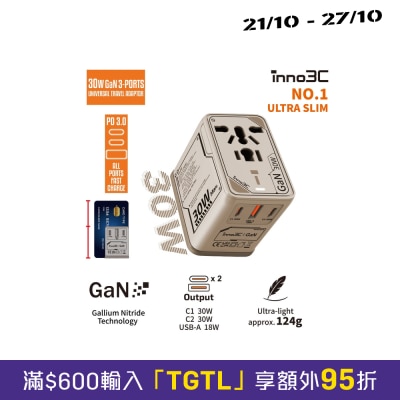 inno3C 创品 i 30WC 30W GaN 3输出旅行转换插头 image