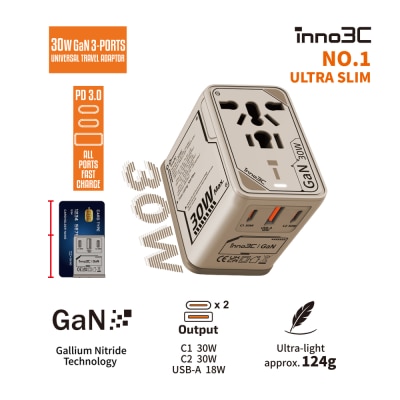 inno3C 創品 i-45WC 45W GaN 4輸出旅行轉換插頭