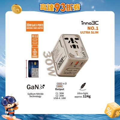 inno3C 創品 - i-30WC 30W GaN 3輸出旅行轉換插頭
