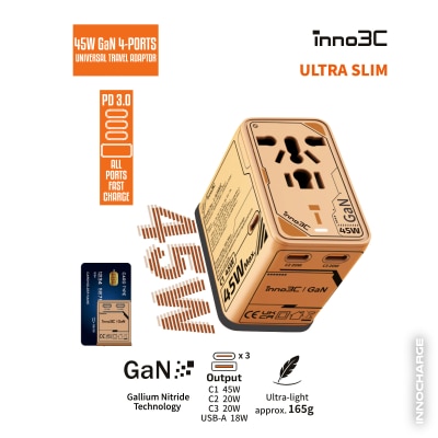 inno3C i-45WC 45W GaN 4-Ports Universal Travel Adaptor