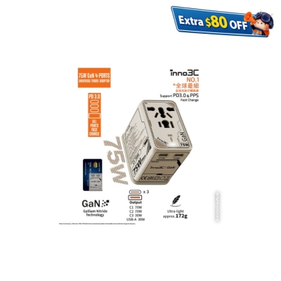 inno3C 創品 i-75WC 75W GaN 4輸出旅行轉換插頭