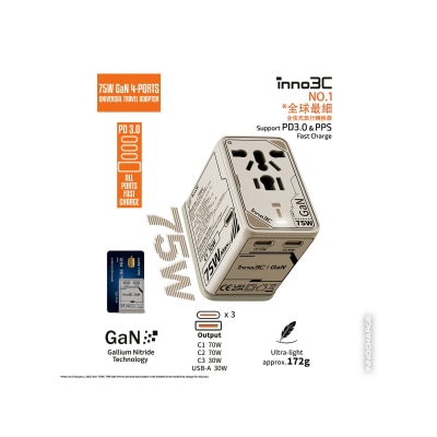 inno3C 創品 i-75WC 75W GaN 4輸出旅行轉換插頭