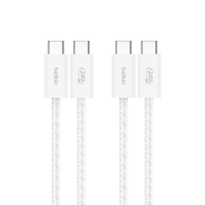 BELKIN 贝尔金 Belkin 贝尔金 BoostCharge USB-C 至 USB-C 编织连接线 (白/240W/1.5米/2件装)