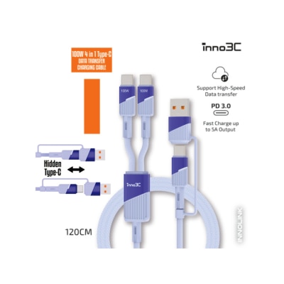 inno3C i-100C2-12 4 in 1 100W Type-C Data Transfer Charging Cable 120cm