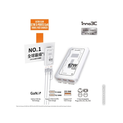 inno3C 創品 i-67DT 超薄 67W 三輸出GaN旅行快速充電器