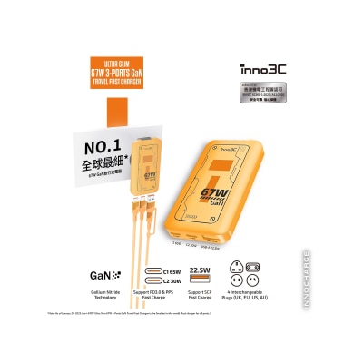 inno3C 創品 i-67DT 超薄 67W 三輸出GaN旅行快速充電器