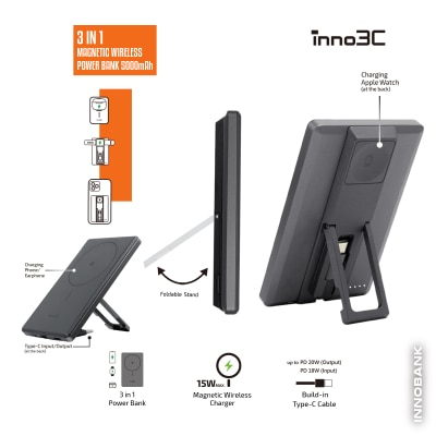 inno3C i-MD5 3 in 1 Mini Magnetic Wireless Power Bank - 5000mAh