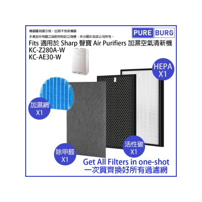Pureburg - Z280 Compatible Replacement Filter Kit for Sharp KC-Z280A-W KC-AE30-W Air Purifiers