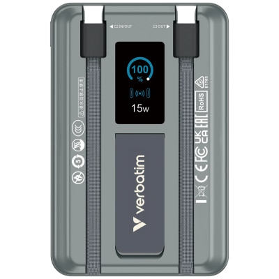 VERBATIM Charge ‘N’ Go Power Bank Magnetic Wireless Charing 10000mAh with LED Display