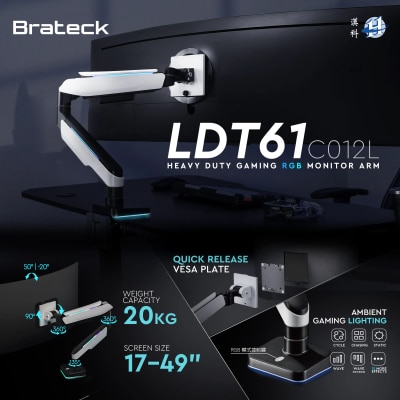Brateck LDT61-C012L Heavy-Duty RGB Gaming Monitor Arm