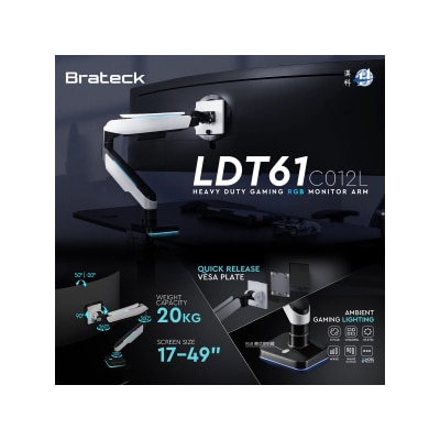 Brateck LDT61-C012L Heavy-Duty RGB Gaming Monitor Arm