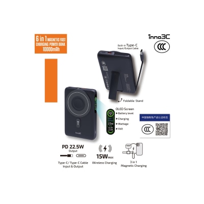 inno3C 创品 - [CCC QR Code][CCC 3C 认证] KH-01 6合1 磁吸快充移动电源 10000mAh