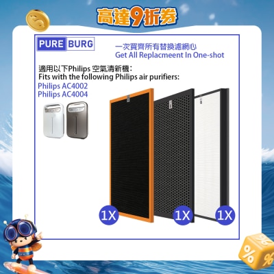 Pureburg 净博 - AC4002 / AC4004 代用滤网组合 (适用于 Philips 飞利浦 AC4002 AC4004 空气清新机)