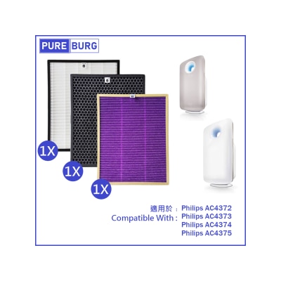 Pureburg - Compatible Replacement HEPA Filter Set for Philips AC4372 AC4373 AC4374 AC4375 Air Purifiers