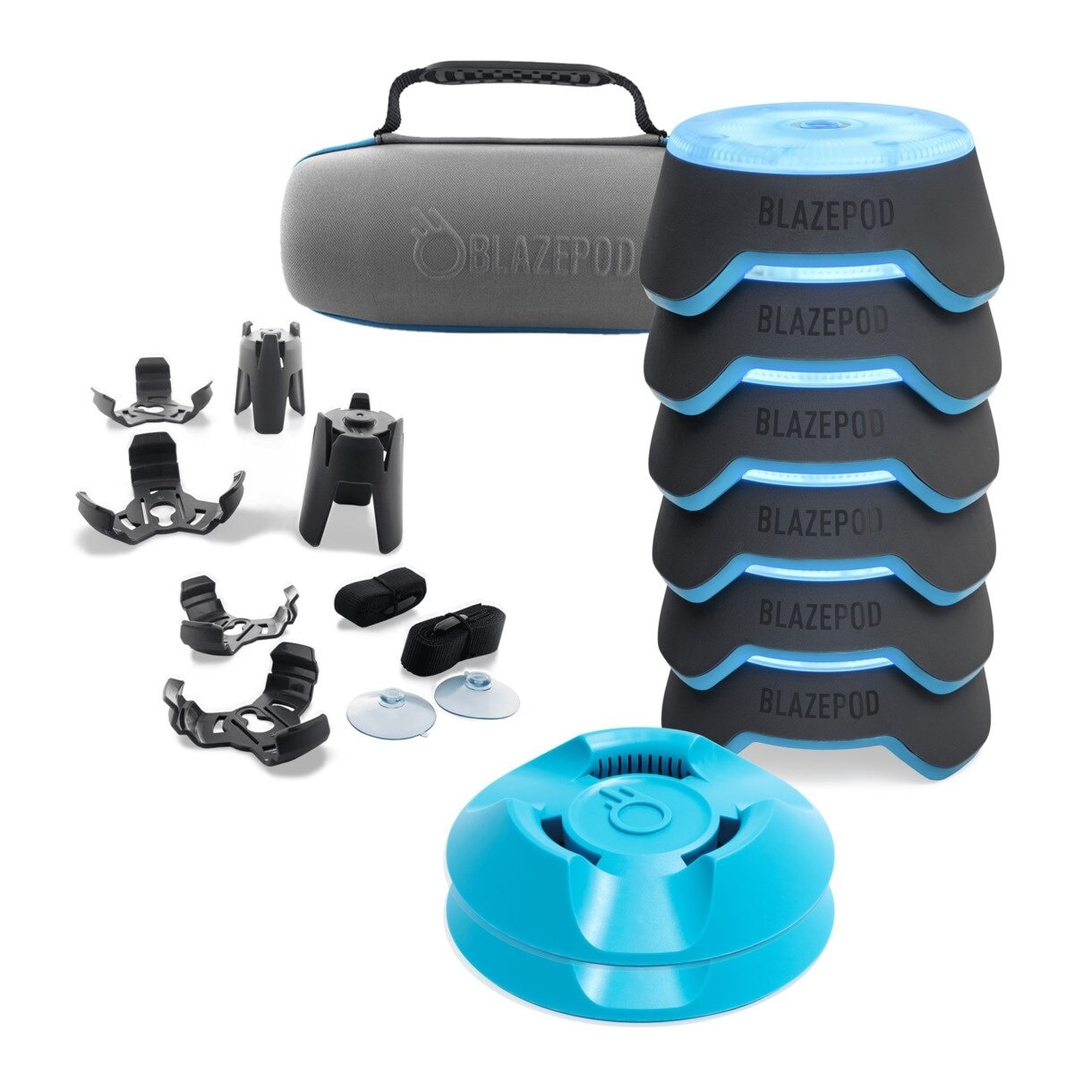 BlazePod Flash Reflex Exercise Trainer 6 pods Set With Cone Adapter Kit, Functional Adapter Kit and Pod Base | Fortress BlazePod Flash Reflex Exercise Trainer 6 pods Set With Cone Adapter Kit, Functional Adapter Kit and Pod Base | Fortress