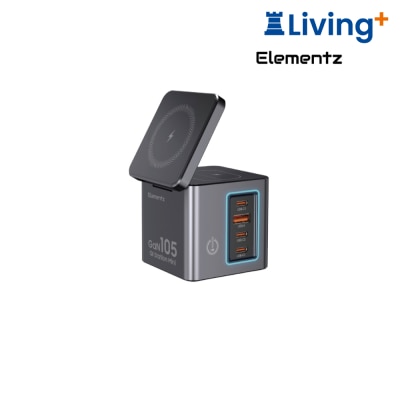 Elementz Qi Station Mini 105W 6合1 雙無線充電座 (15W MagSafe + 65W PD快充 + RGB燈效)