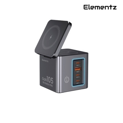 Elementz Qi Station Mini 105W 6合1 雙無線充電座 (15W MagSafe + 65W PD快充 + RGB燈效)