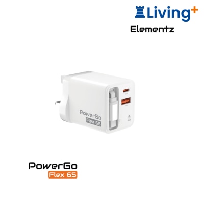Elementz PowerGo Flex65 65W 雙 C 口摺疊腳迷你 GaN 快速充電器