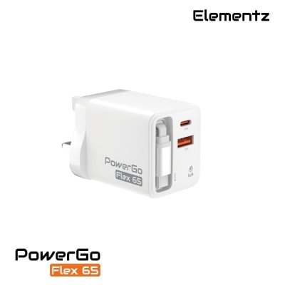 Elementz PowerGo Flex65 65W 雙 C 口摺疊腳迷你 GaN 快速充電器