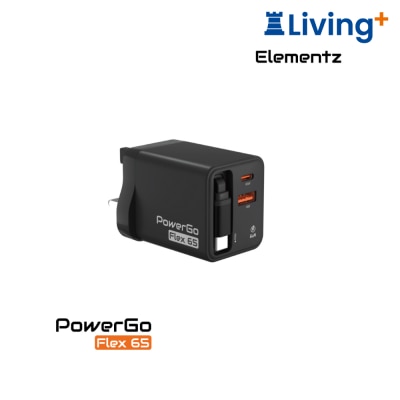 Elementz PowerGo Flex65 65W 雙 C 口摺疊腳迷你 GaN 快速充電器