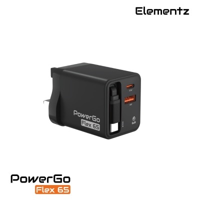 Elementz PowerGo Flex65 65W 雙 C 口摺疊腳迷你 GaN 快速充電器