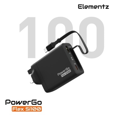 Elementz PowerGo Flex Si100 100W 帶伸縮線 GaN 快速充電器