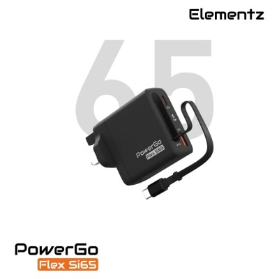 Elementz PowerGo Flex Si65 65W 帶伸縮線 GaN 快速充電器
