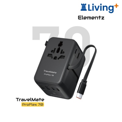 Elementz TravelMate ProFlex 70W 4端口及內置伸縮USB C充電線雙插口旅行插座 image