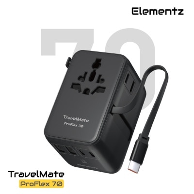 Elementz TravelMate ProFlex 70W 4端口及內置伸縮USB-C充電線雙插口旅行插座